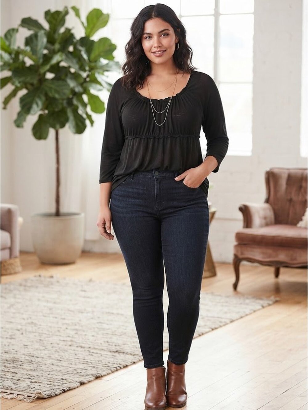 Black Kristin Davis Peasant Top